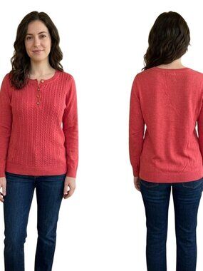 Talbots Women Sweater Large Red Long-Sleeve Crewneck Pullover Casual Lightweight